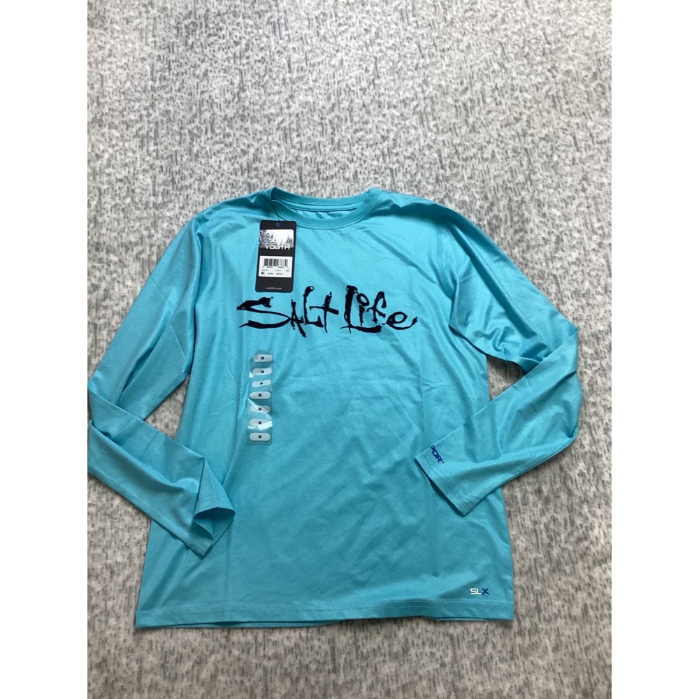 Salt Life Youth SLX Performance Long‎ Sleeve Shirt Turquoise Blue Medium SLY837